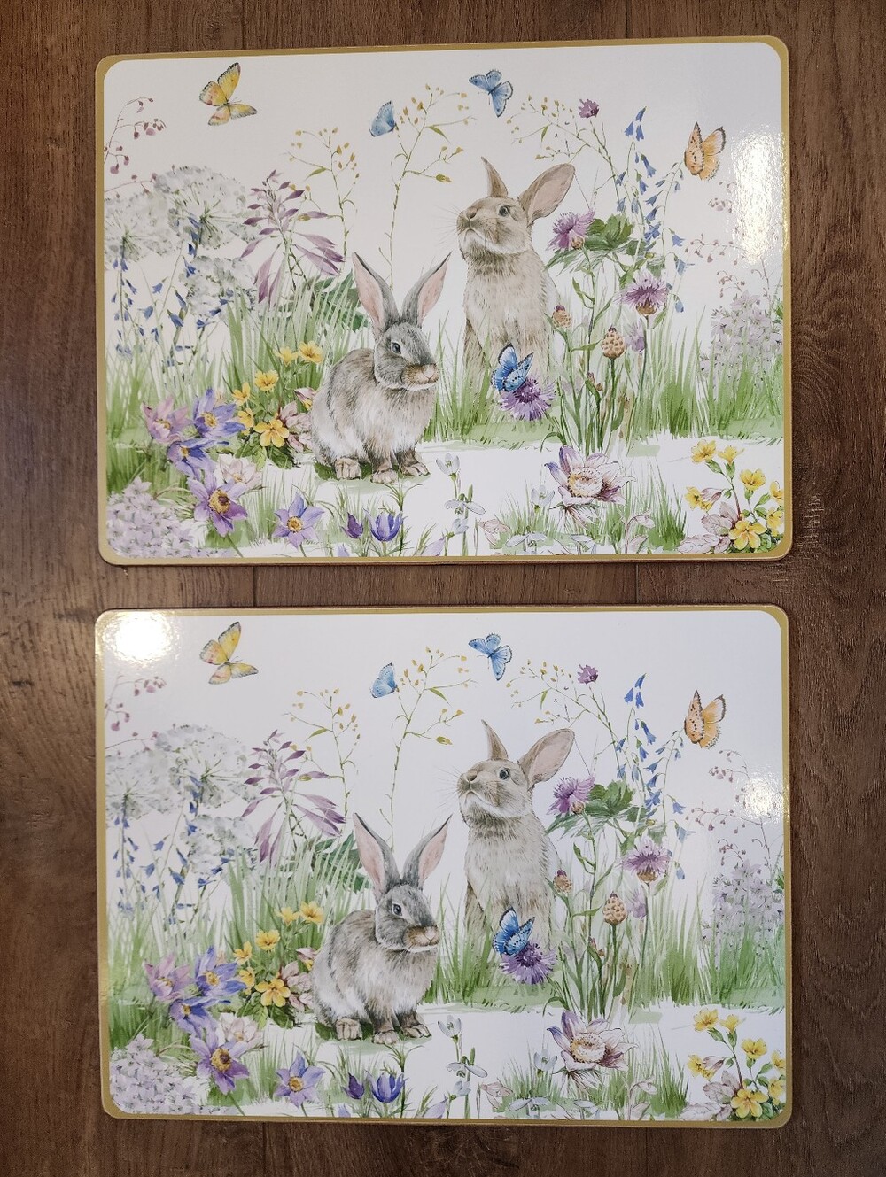 Williams Sonoma Floral Meadow Bunny Rabbit Corkboard Placemat Table Mat Set of 2
